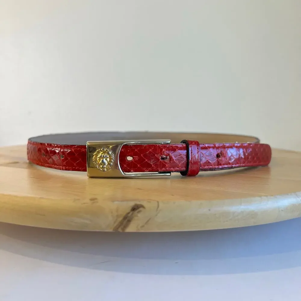 Anne Klein Vintage Red Genuine Snake Skin Leather Golden Buckle Belt One Size